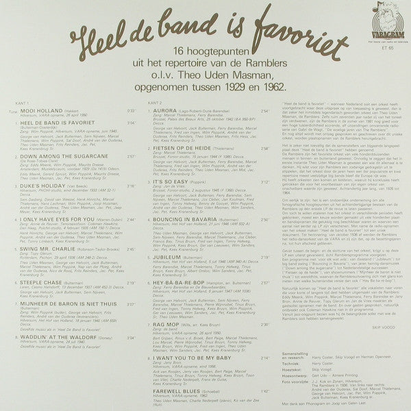 Ramblers o.l.v. Theo Uden Masman - Heel De Band Is Favoriet (LP) Vinyl LP Vinyl Very Good (VG) <br> Hoes Good Plus (G+)