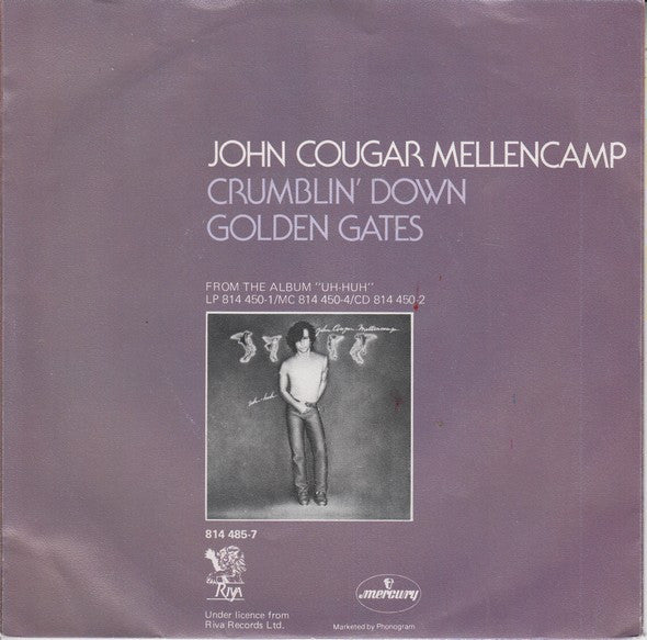 John Cougar Mellencamp - Crumblin' Down Vinyl Singles Vinyl Very Good (VG) <br> Hoes Good Plus (G+)