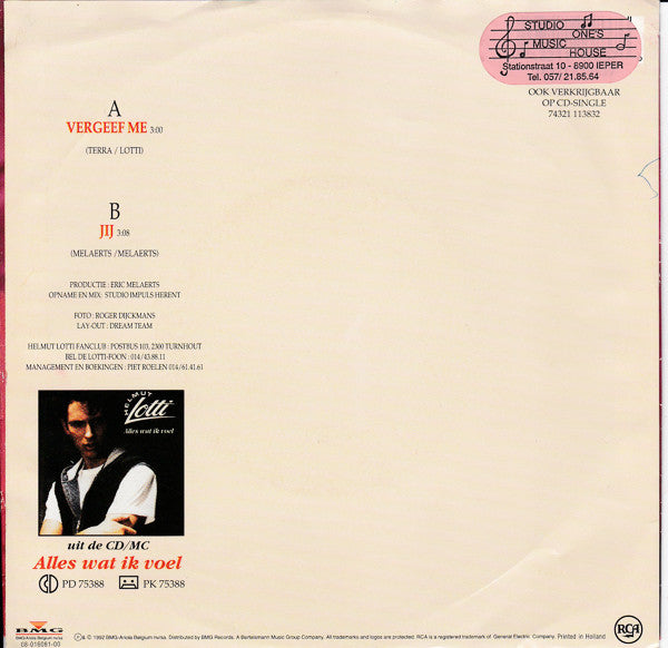 Helmut Lotti - Vergeef Me Vinyl Singles Vinyl Very Good (VG) <br> Hoes Good Plus (G+)