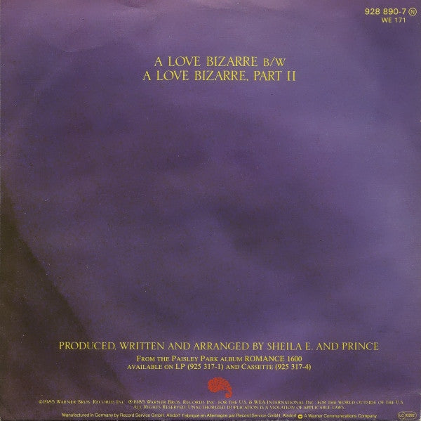 Sheila E. - A Love Bizarre Vinyl Singles Vinyl Very Good (VG) <br> Hoes Good Plus (G+)