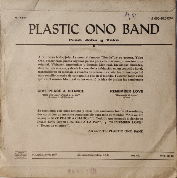 Plastic Ono Band - Give Peace A Chance Vinyl Singles Vinyl Goed / Hoes Redelijk