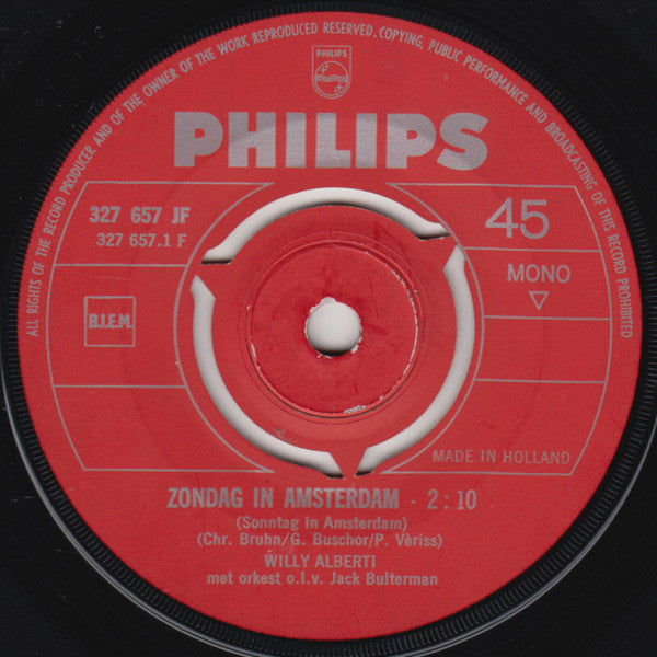 Willy Alberti - Zondag In Amsterdam = Sonntag In Amsterdam Vinyl Singles Vinyl Goed / Hoes Generic