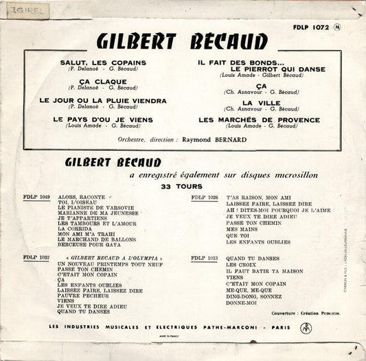 Gilbert Bécaud - Gilbert Bécaud (10") Vinyl LP 10" Media VG / Sleeve G "VINYLSINGLES.NL"