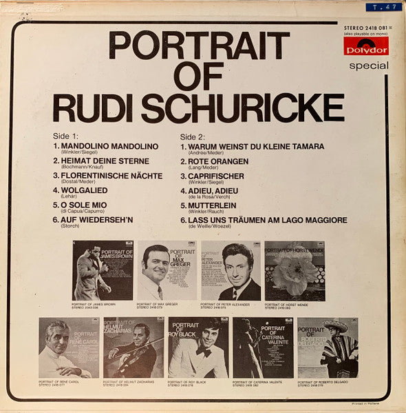 Rudi Schuricke - Portrait Of Rudi Schuricke (LP) Vinyl LP Vinyl Very Good (VG) <br> Hoes Good Plus (G+)