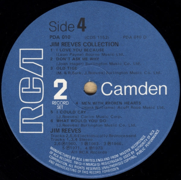 Jim Reeves - The Jim Reeves Collection (LP) Vinyl LP Vinyl Very Good (VG) <br> Hoes Good Plus (G+)