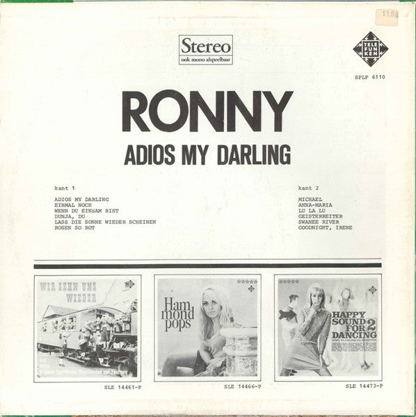 Ronny - Adios My Darling (LP) Vinyl LP Vinyl Very Good (VG) <br> Hoes Good Plus (G+)