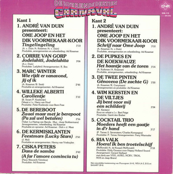 Various - De Daverende Dertien Carnaval (LP) Vinyl LP Vinyl Very Good (VG) <br> Hoes Good Plus (G+)