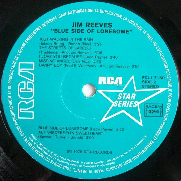 Jim Reeves - Blue Side Of Lonesome (LP) Vinyl LP Vinyl Very Good (VG) <br> Hoes Good Plus (G+)