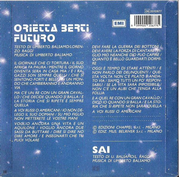Orietta Berti - Futuro Vinyl Singles Vinyl Very Good (VG) <br> Hoes Good Plus (G+)