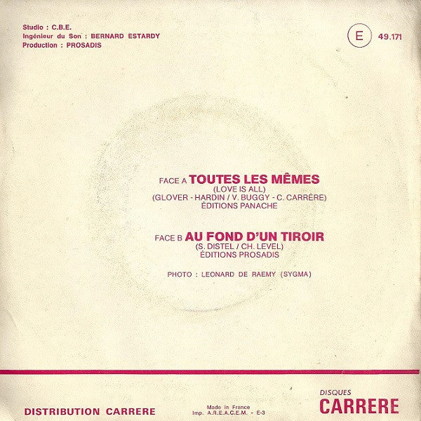 Sacha Distel - Toutes Les Mêmes Vinyl Singles Vinyl Very Good (VG) <br> Hoes Good Plus (G+)
