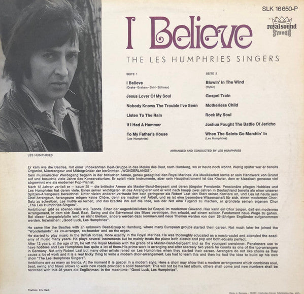Les Humphries Singers - I Believe (LP) Vinyl LP Vinyl Very Good (VG) <br> Hoes Good Plus (G+)