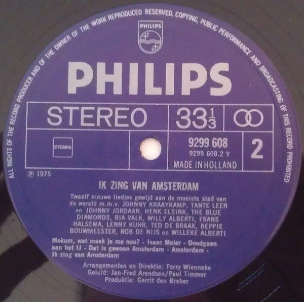 Various - Ik Zing Van Amsterdam (LP) Vinyl LP Vinyl Very Good (VG) <br> Hoes Good Plus (G+)