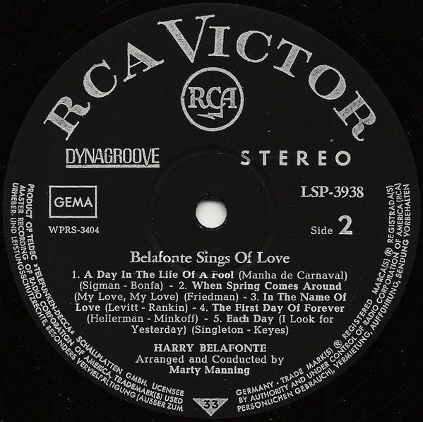 Harry Belafonte - Belafonte Sings Of Love (LP) Vinyl LP