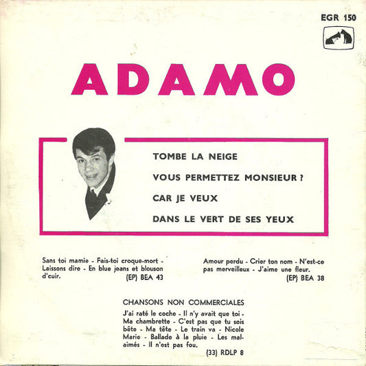Adamo - Tombe La Neige Vinyl Singles EP Media VG+ / Sleeve G+