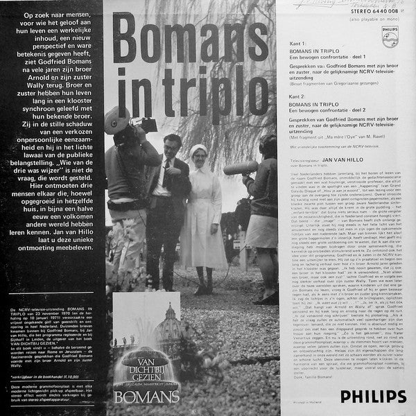 Godfried Bomans - Bomans In Triplo (LP) Vinyl LP Vinyl Very Good (VG) <br> Hoes Good Plus (G+)
