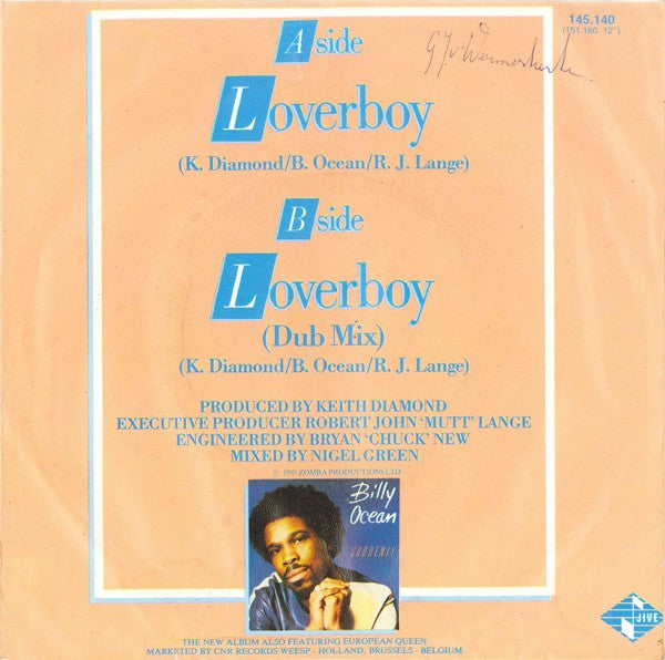Billy Ocean - Loverboy Vinyl Singles Vinyl Very Good (VG) <br> Hoes Good Plus (G+)