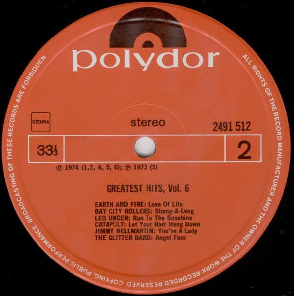 Various - Greatest Hits Vol. 6 (LP) Vinyl LP Vinyl Very Good (VG) <br> Hoes Good Plus (G+)