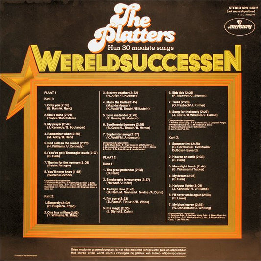 Platters - The Platters Wereldsuccessen - Hun 30 Mooiste Songs (LP) Vinyl LP Dubbel Vinyl Zeer Goed / Hoesje Goed "VINYLSINGLES.NL"