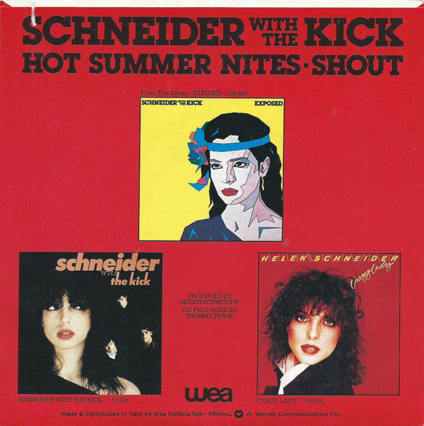 Helen Schneider with The Kick - Hot Summer Nites Vinyl Singles Vinyl Very Good (VG) <br> Hoes Good Plus (G+)