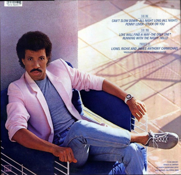 Lionel Richie - Can't Slow Down (LP) Vinyl LP Vinyl Very Good (VG) <br> Hoes Good Plus (G+)