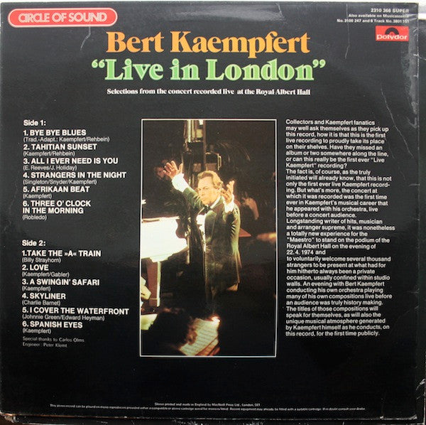 Bert Kaempfert - Bert Kaempfert Live In London (LP) Vinyl LP Vinyl Very Good (VG) <br> Hoes Good Plus (G+)
