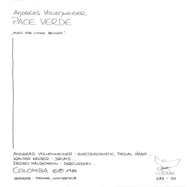 Andreas Vollenweider - Pace Verde Vinyl Singles Vinyl Very Good (VG) <br> Hoes Good Plus (G+)