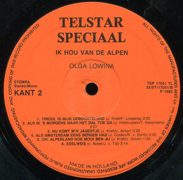 Olga Lowina - Ik Hou Van De Alpen (LP) Vinyl LP Vinyl Very Good (VG) <br> Hoes Good Plus (G+)