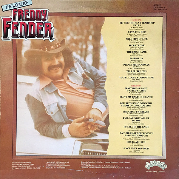 Freddy Fender - The World Of (LP) Vinyl LP Vinyl Very Good (VG) <br> Hoes Good Plus (G+)
