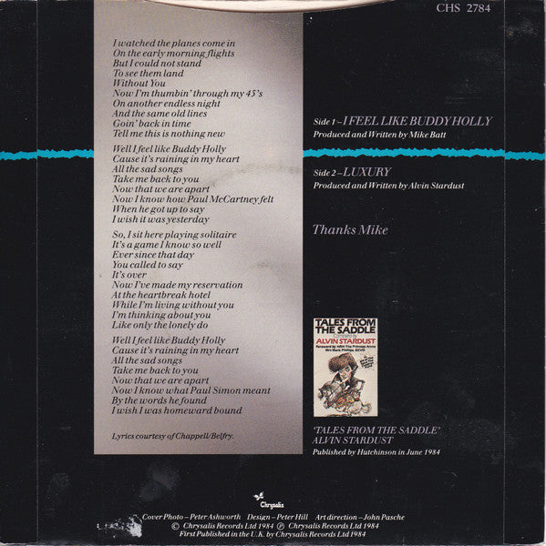 Alvin Stardust - I Feel Like Buddy Holly Vinyl Singles Vinyl Very Good (VG) <br> Hoes Good Plus (G+)