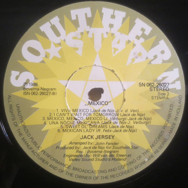 Jack Jersey - Mexico (LP) Vinyl LP Vinyl Very Good (VG) <br> Hoes Good Plus (G+)