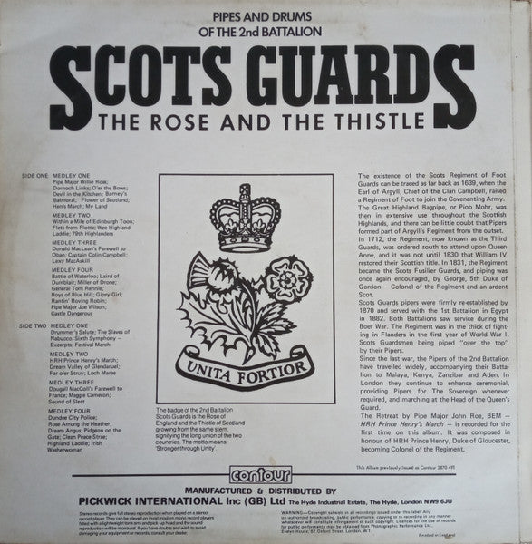 Pipes And Drums Of The Scots Guards - The Rose And The Thistle (LP) Vinyl LP Vinyl Very Good (VG) <br> Hoes Good Plus (G+)