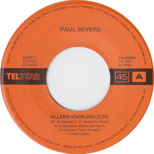 Paul Severs - Alleen Voor Jou Vinyl Singles