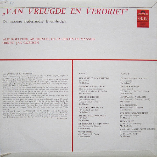 Various - Van Vreugde En Verdriet (LP) Vinyl LP Vinyl Very Good (VG) <br> Hoes Good Plus (G+)