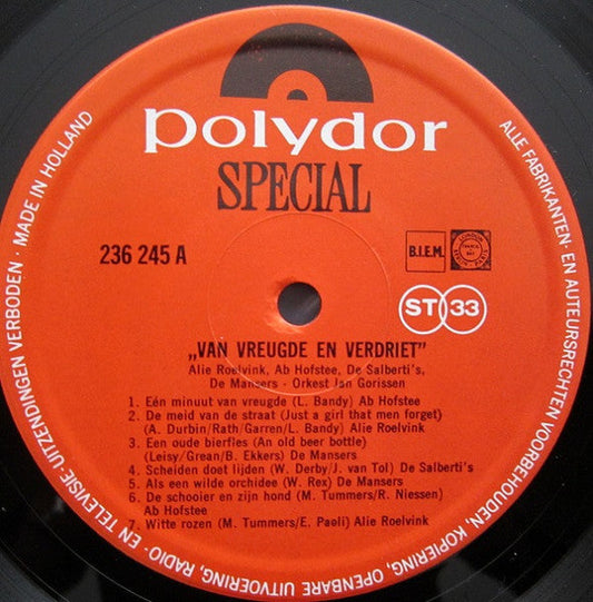 Various - Van Vreugde En Verdriet (LP) Vinyl LP Vinyl Zeer Goed / Hoesje Goed "VINYLSINGLES.NL"