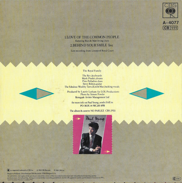 Paul Young - Love Of The Common People 40289 Vinyl Singles Vinyl Very Good (VG) <br> Hoes Good Plus (G+)