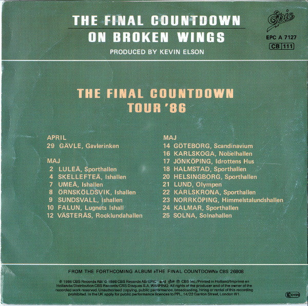 Europe - The Final Countdown 43495 Vinyl Singles Vinyl Very Good (VG) <br> Hoes Good Plus (G+)