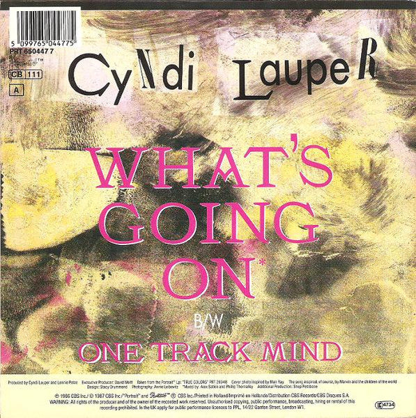 Cyndi Lauper - What's Going On 40186 Vinyl Singles Vinyl Very Good (VG) <br> Hoes Good Plus (G+)