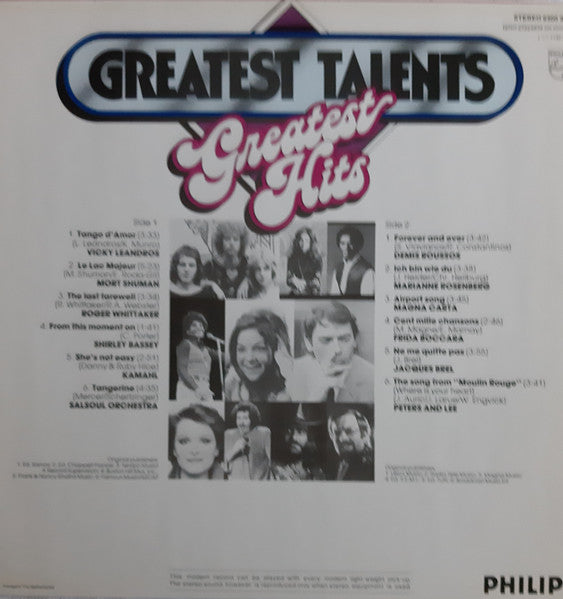 Various - Greatest Talents Greatest Hits (LP) Vinyl LP Vinyl Very Good (VG) <br> Hoes Good Plus (G+)