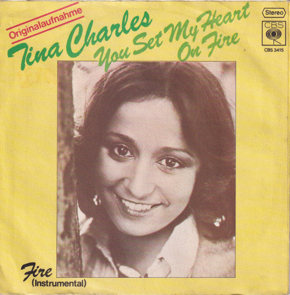 Tina Charles - You Set My Heart On Fire Vinyl Singles Vinyl Very Good (VG) <br> Hoes Good Plus (G+)