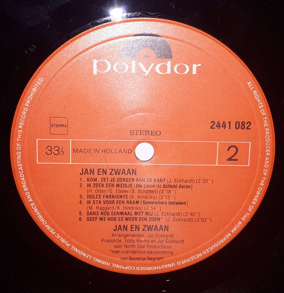 Jan & Zwaan - Jan & Zwaan (LP) Vinyl LP Vinyl Very Good (VG) <br> Hoes Good Plus (G+)
