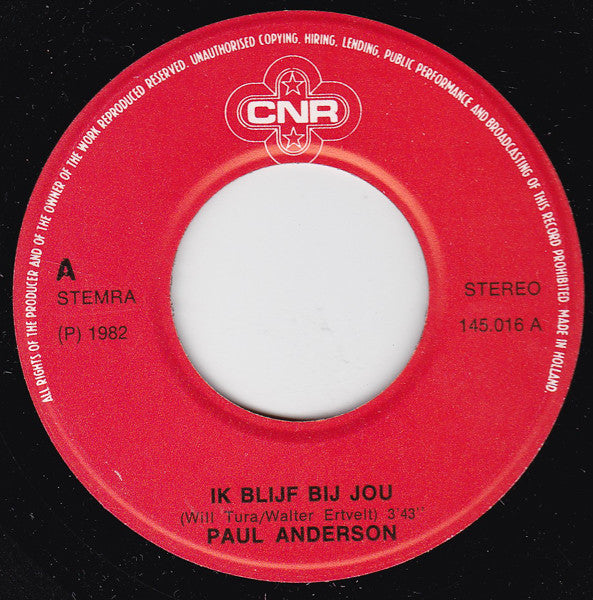 Paul Anderson - Ik Blijf Bij Jou Vinyl Singles