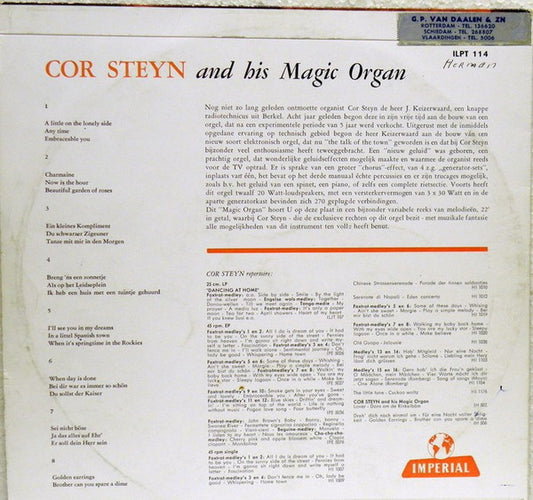 Cor Steyn - Cor Steyn And His Magic Organ (10") Vinyl LP 10" Vinyl Zeer Goed / Hoesje Goed "VINYLSINGLES.NL"