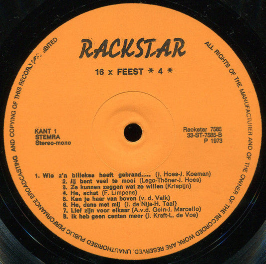 Various - 16 X Feest 4 (LP) Vinyl LP Vinyl Zeer Goed / Hoesje Goed "VINYLSINGLES.NL"