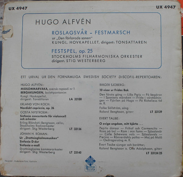Hugo Alfvén - Festspel, Op. * Vinyl Singles Vinyl Very Good (VG) <br> Hoes Good Plus (G+)