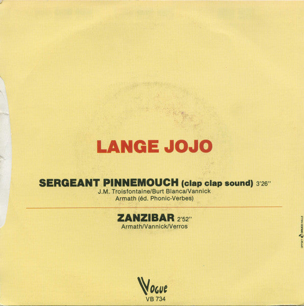 Lange Jojo - Sergeant Pinnemouch Vinyl Singles Vinyl Very Good (VG) <br> Hoes Good Plus (G+)