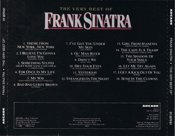 Frank Sinatra - The Very Best Of (CD) Compact Disc Vinyl Very Good (VG) <br> Hoes Good Plus (G+)