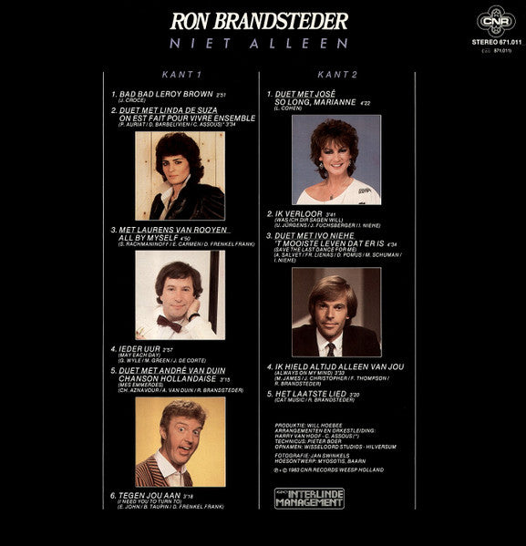 Ron Brandsteder - Niet Alleen (LP) Vinyl LP Vinyl Very Good (VG) <br> Hoes Good Plus (G+)