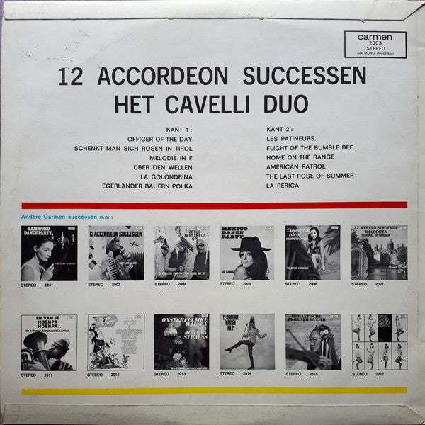 Cavelli Duo - 12 Accordeon Successen (LP) Vinyl LP Vinyl Very Good (VG) <br> Hoes Good Plus (G+)