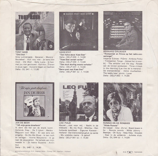 Tony Bass - Wij Zijn De Jongens Van Plezier 43186 Vinyl Singles Vinyl Zeer Goed / Hoesje Goed "VINYLSINGLES.NL"