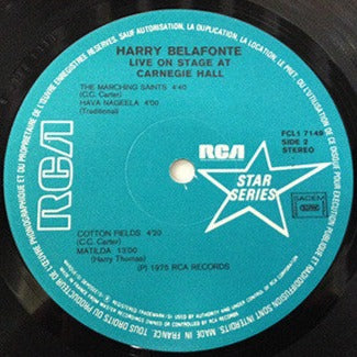 Harry Belafonte - Live On Stage At Carnegie Hall (LP) Vinyl LP Vinyl Very Good (VG) <br> Hoes Good Plus (G+)